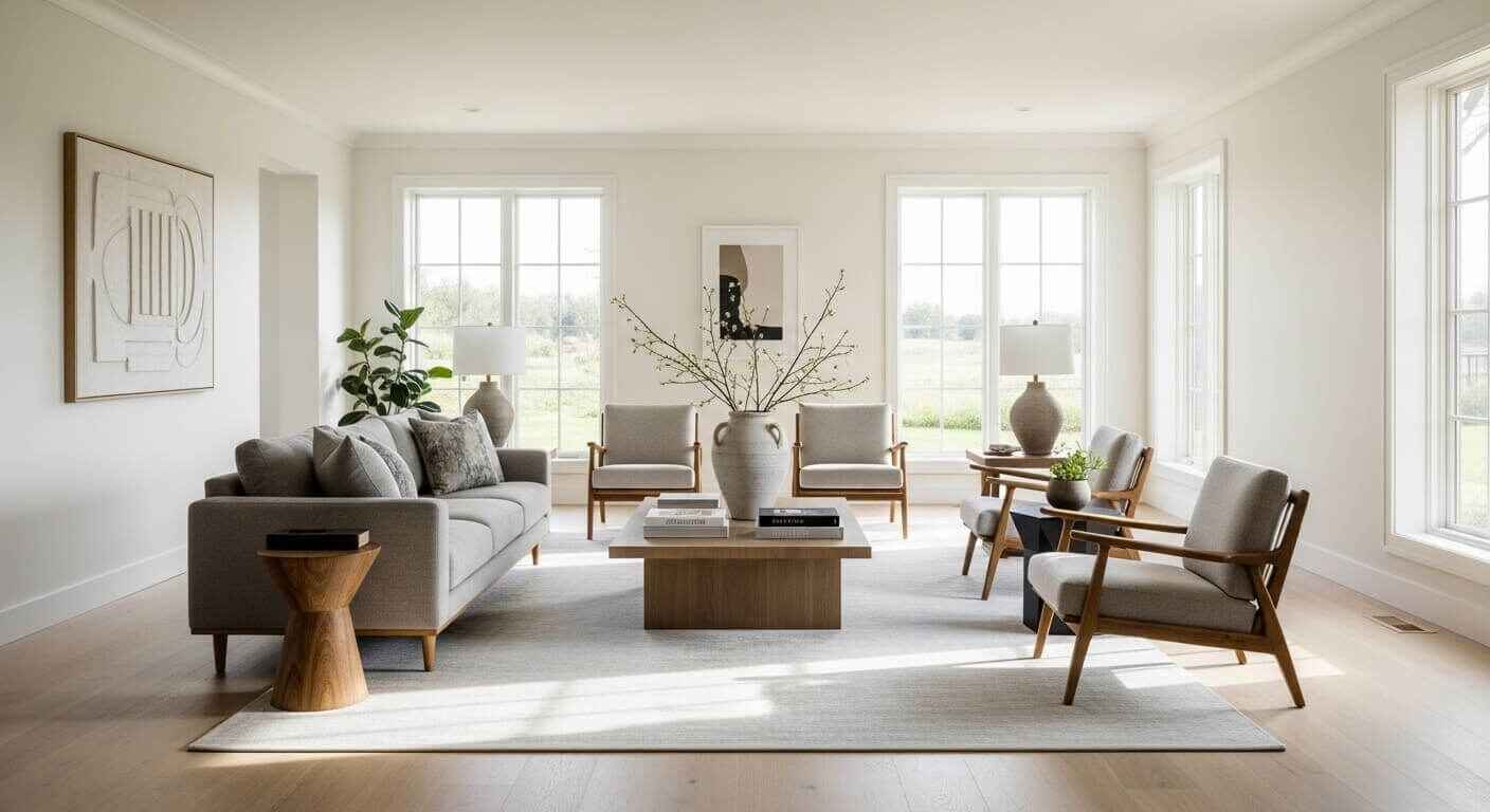 Open and functional living room layout with furniture arranged to allow easy movement and comfortable pathways.