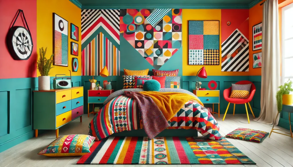 Bold color schemes and patterned bedding for a stylish teen bedroom makeover