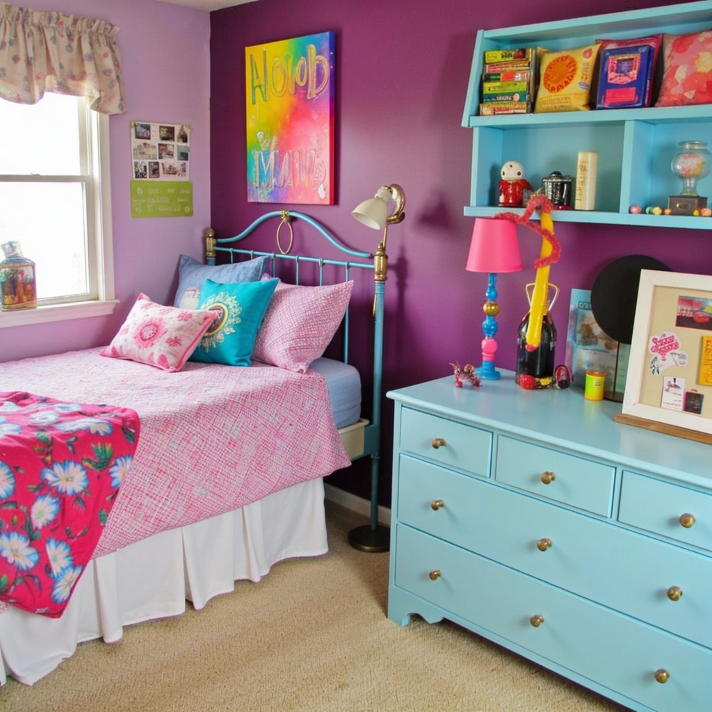 Creative and budget-friendly DIY furniture ideas like repurposed dressers, custom throw pillows, and handmade bookcases for teen rooms