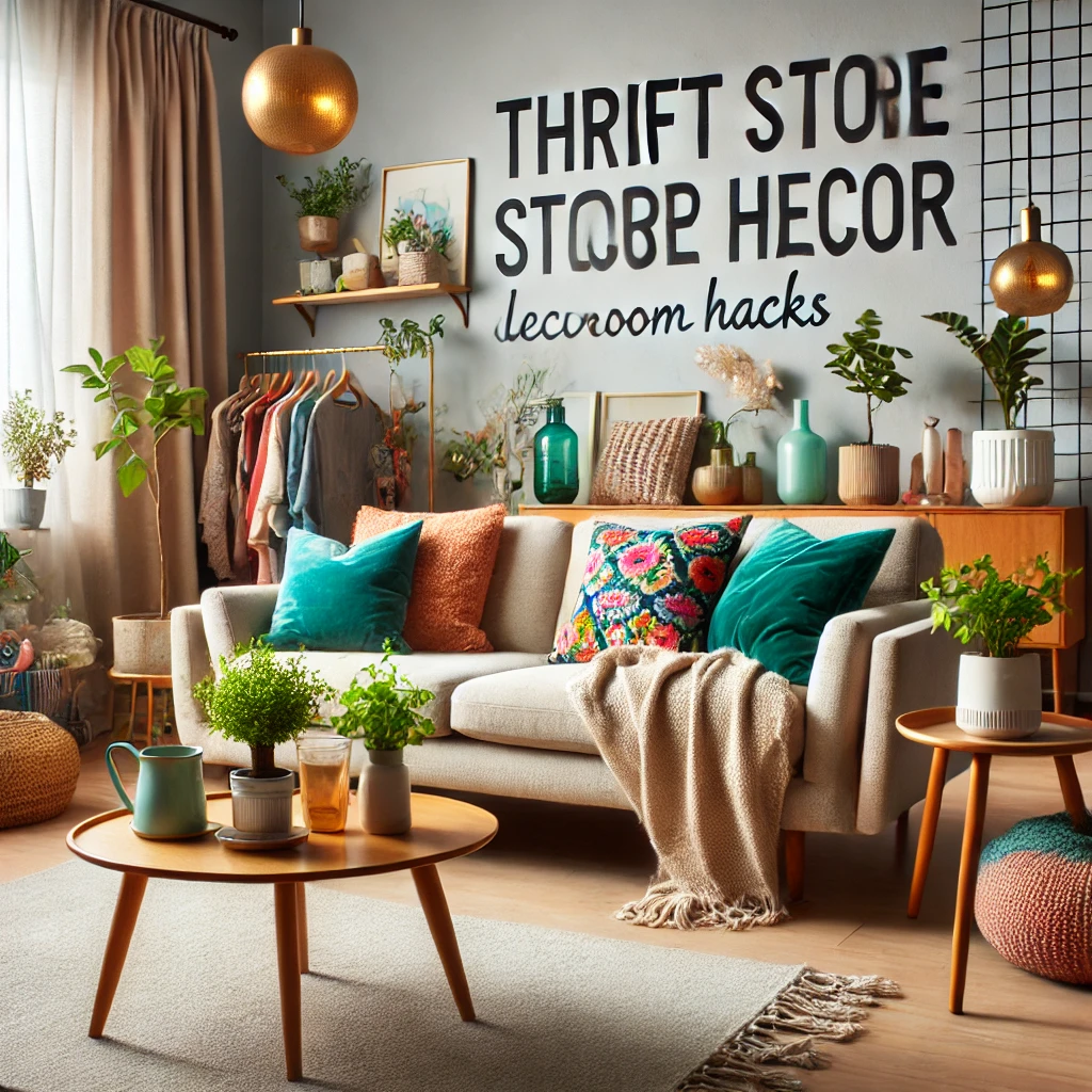 A cozy living room featuring colorful throw pillows on a mid-century modern sofa, small potted plants for greenery, and rearranged furniture, showcasing a fresh and inviting look with minimal expense