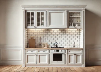 A stylish small kitchen featuring a modern subway tile backsplash, creating a sense of space and enhancing the kitchen's visual appeal