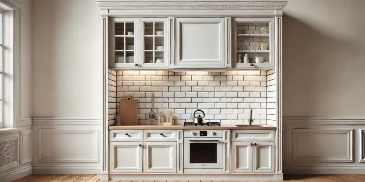 A stylish small kitchen featuring a modern subway tile backsplash, creating a sense of space and enhancing the kitchen's visual appeal