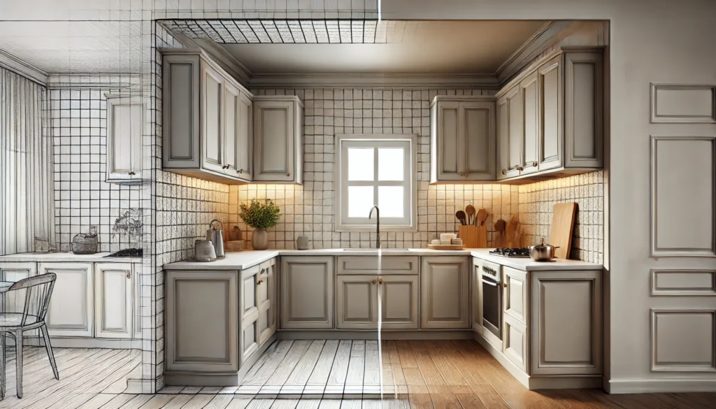 A small kitchen with a light-colored backsplash creating the illusion of space, and a darker-colored backsplash adding warmth and depth, with both designs complementing the cabinets and other elements