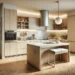 Small kitchen with a functional kitchen island offering storage and seating, designed to maximize space in a compact kitchen