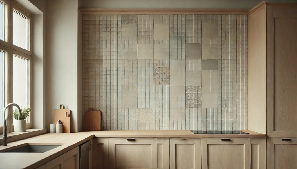 Kitchen with light-colored square tile backsplash, showcasing long-term aesthetic value and adaptability.