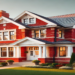 A beautiful red brick house with crisp white trim, large windows, a welcoming front porch, and a well-maintained lawn in a suburban neighborhood with tree-lined streets