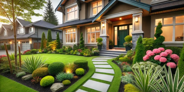 A sleek, modern home with vibrant landscaping, large windows, and clean lines that create stunning curb appeal.