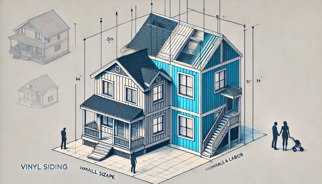 A diagram illustrating how house size and shape affect the cost of vinyl siding.