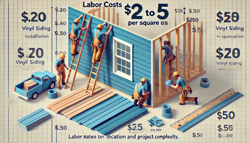 A visual representation of labor costs for vinyl siding installation, with rates ranging from $2 to $5 per square foot.