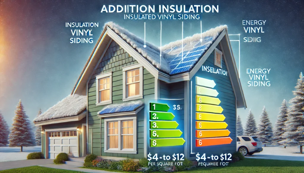 A visual representation showing the addition of insulation to vinyl siding for energy efficiency.