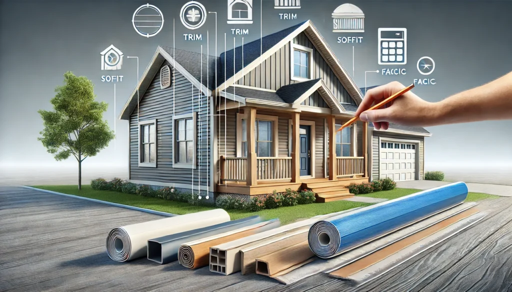 A visual showing vinyl siding trim and accessories being added to a home exterior.