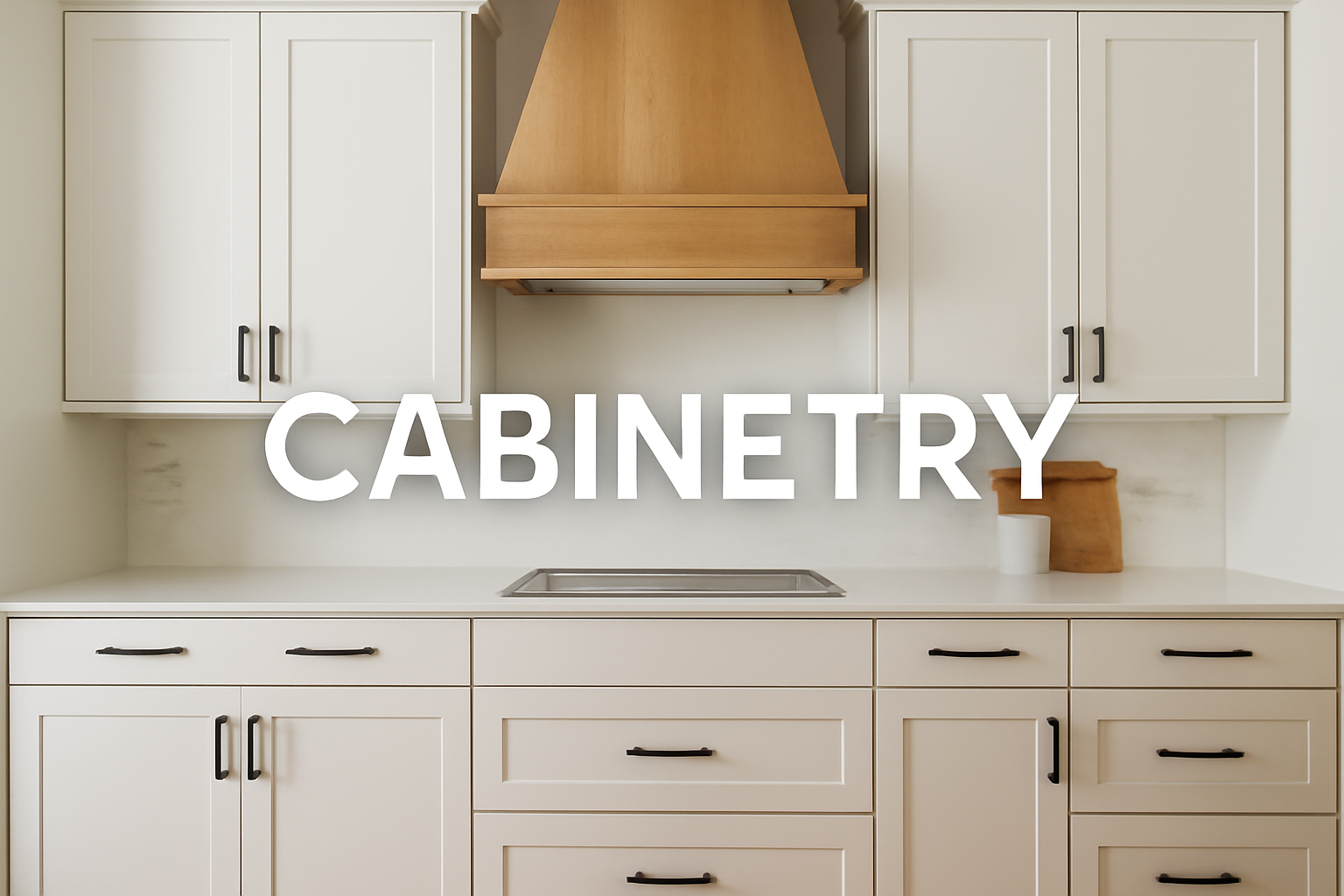 Modern kitchen featuring elegant Shaker-style cabinetry with white and natural wood accents, showcasing sleek metal handles and a marble backsplash.