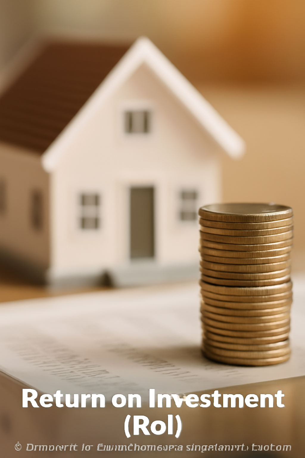 Stack of golden coins next to a miniature house model on a financial document, symbolizing ROI for home renovations.