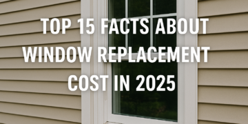 Modern double-hung window with white frame on beige siding representing window replacement cost in 2025