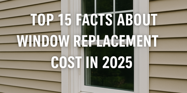 Modern double-hung window with white frame on beige siding representing window replacement cost in 2025