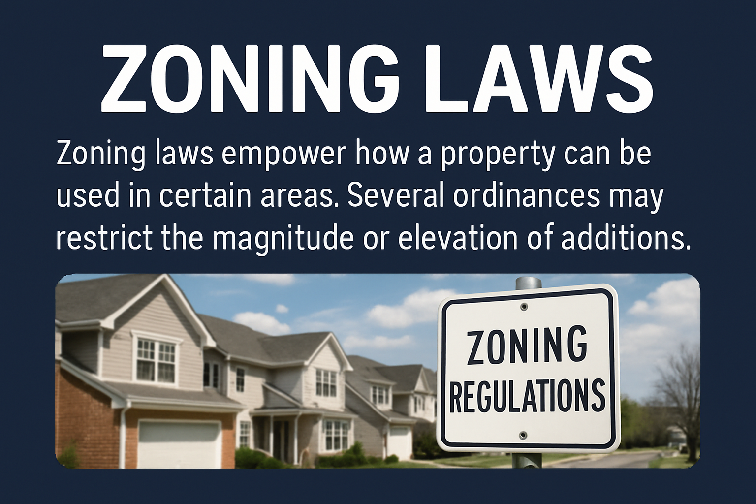 A suburban residential area featuring a zoning regulations sign, illustrating how zoning laws influence property usage and home additions.