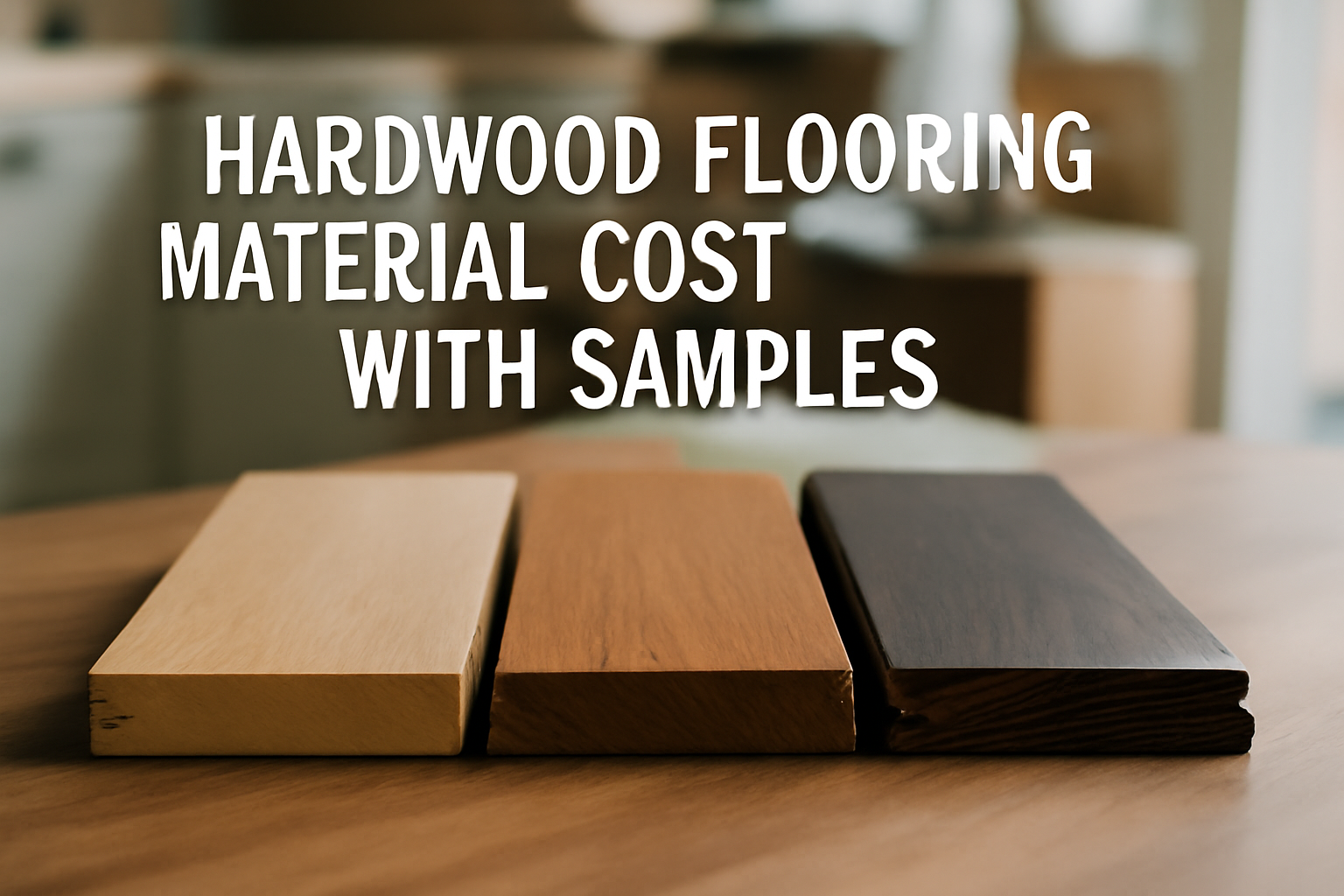 Different types and quality levels of hardwood flooring samples showing low-end, mid-range, and high-end options for home flooring costs.