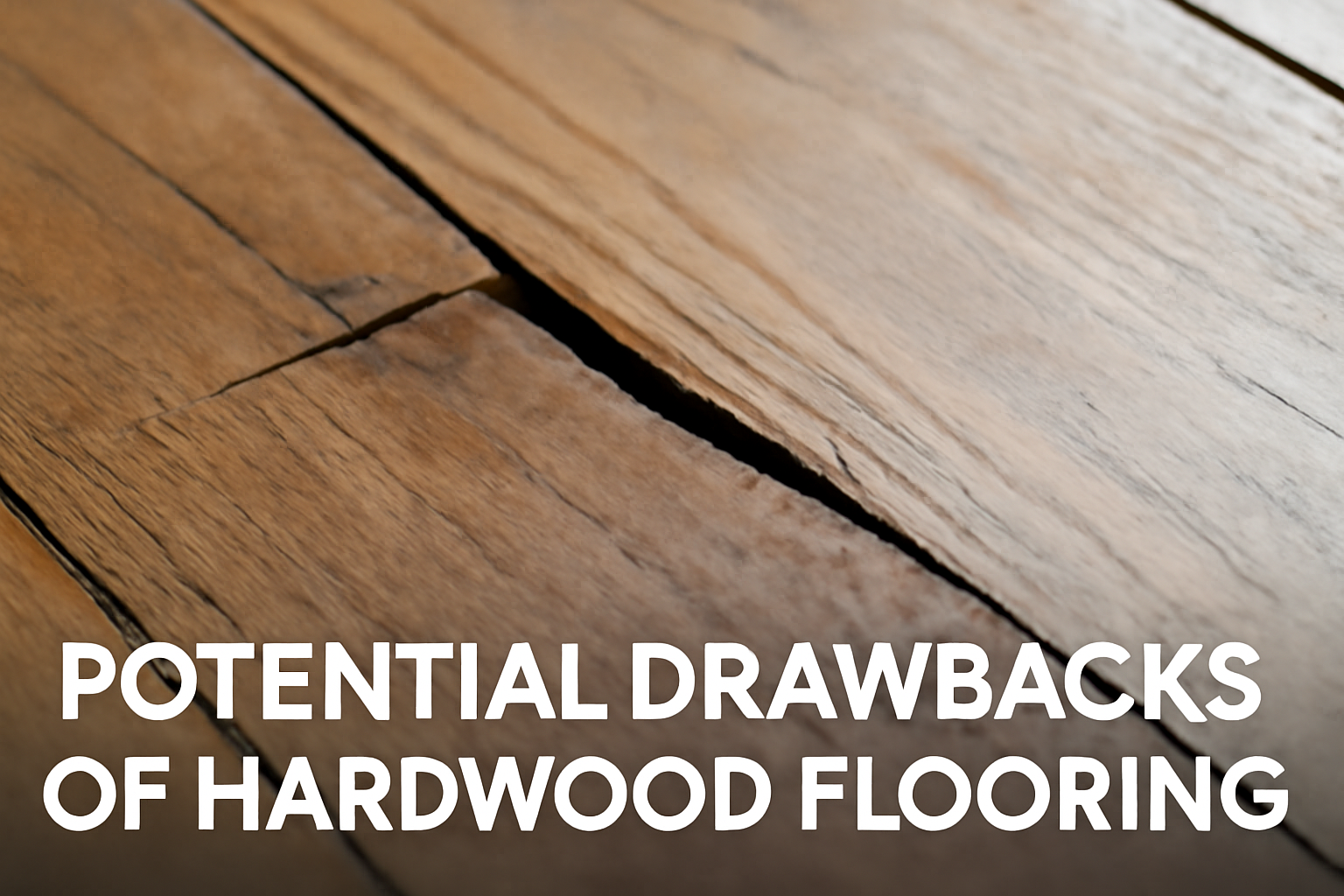Close-up of aged hardwood floor with cracks and gaps showing potential drawbacks of wooden flooring