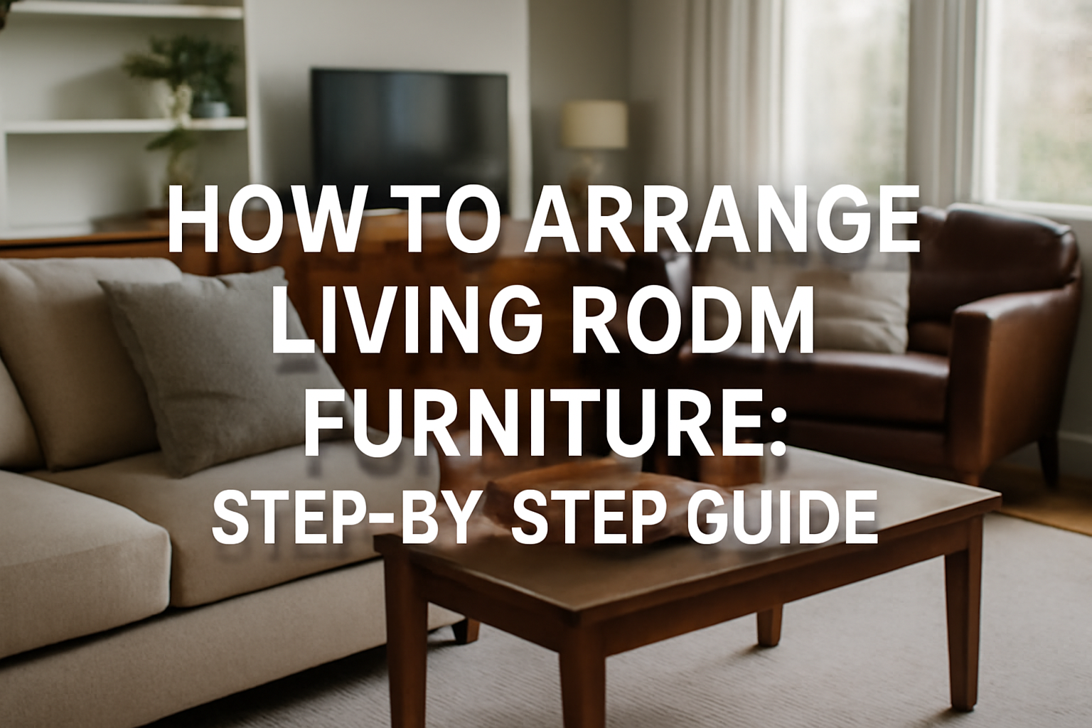 Bright and cozy living room setup featuring neutral furniture arrangement with a beige sofa, wooden coffee table, and leather armchair. A step-by-step guide on arranging living room furniture for maximum comfort and style.