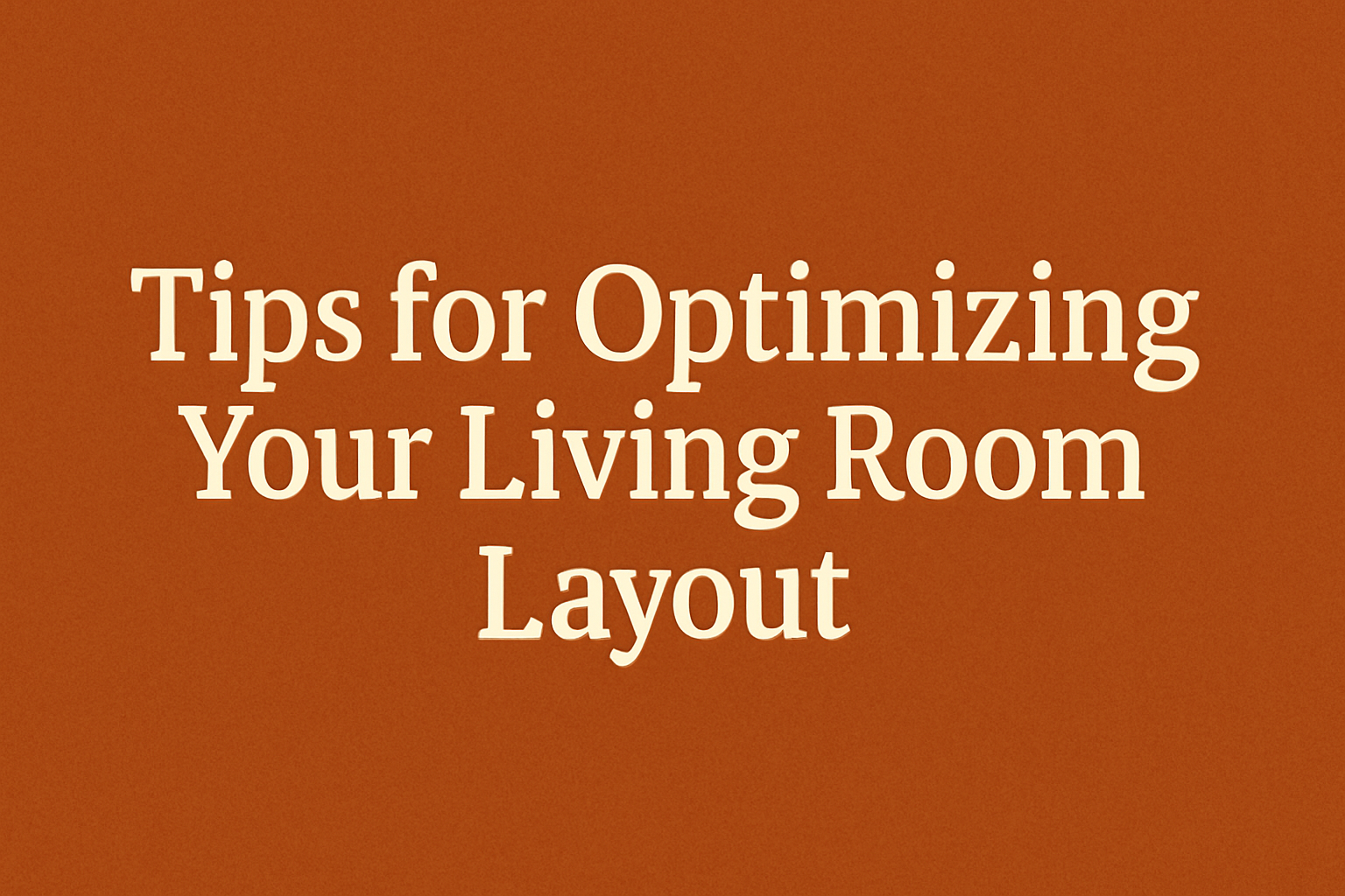 A clean and modern design of tips for optimizing your living room layout, with bold white text on a rich burnt-orange backdrop.