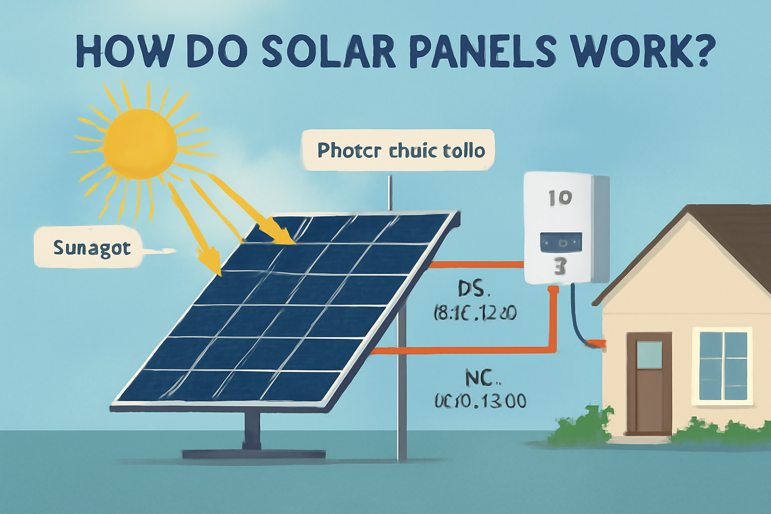 Solar panel absorbing sunlight with photovoltaic cells converting it into electricity for home use