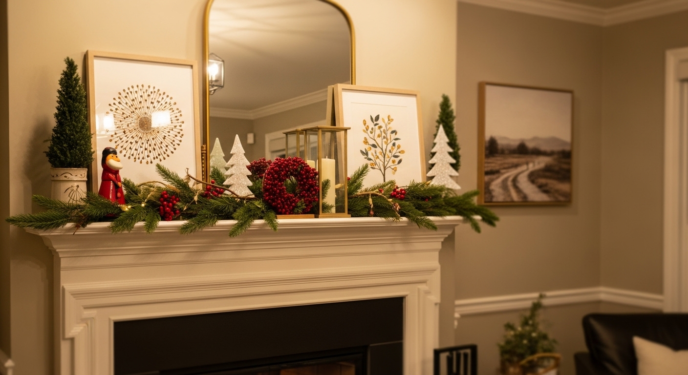 Living room with TV and fireplace side-by-side arrangement, featuring modern and stylish décor