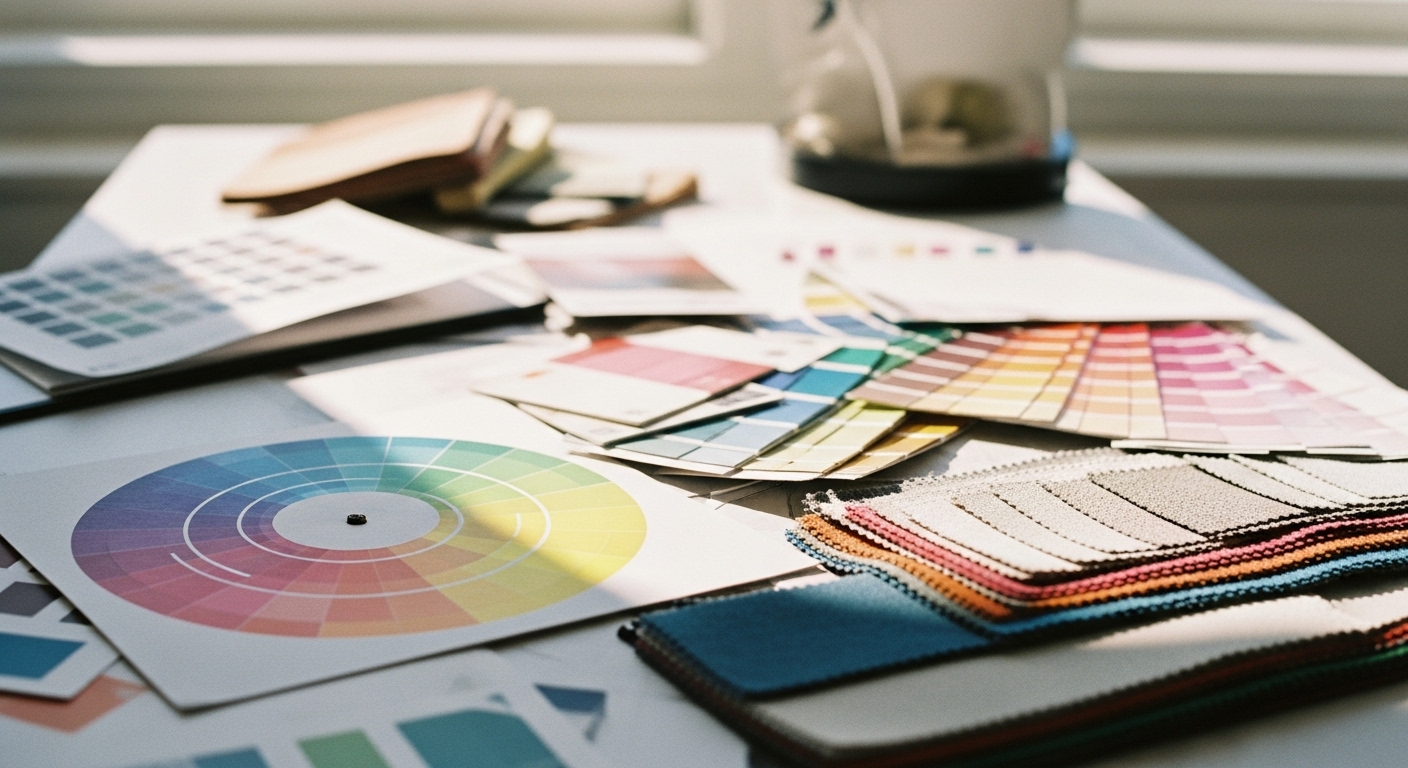 Color wheel used as a guide for choosing matching living room tones 