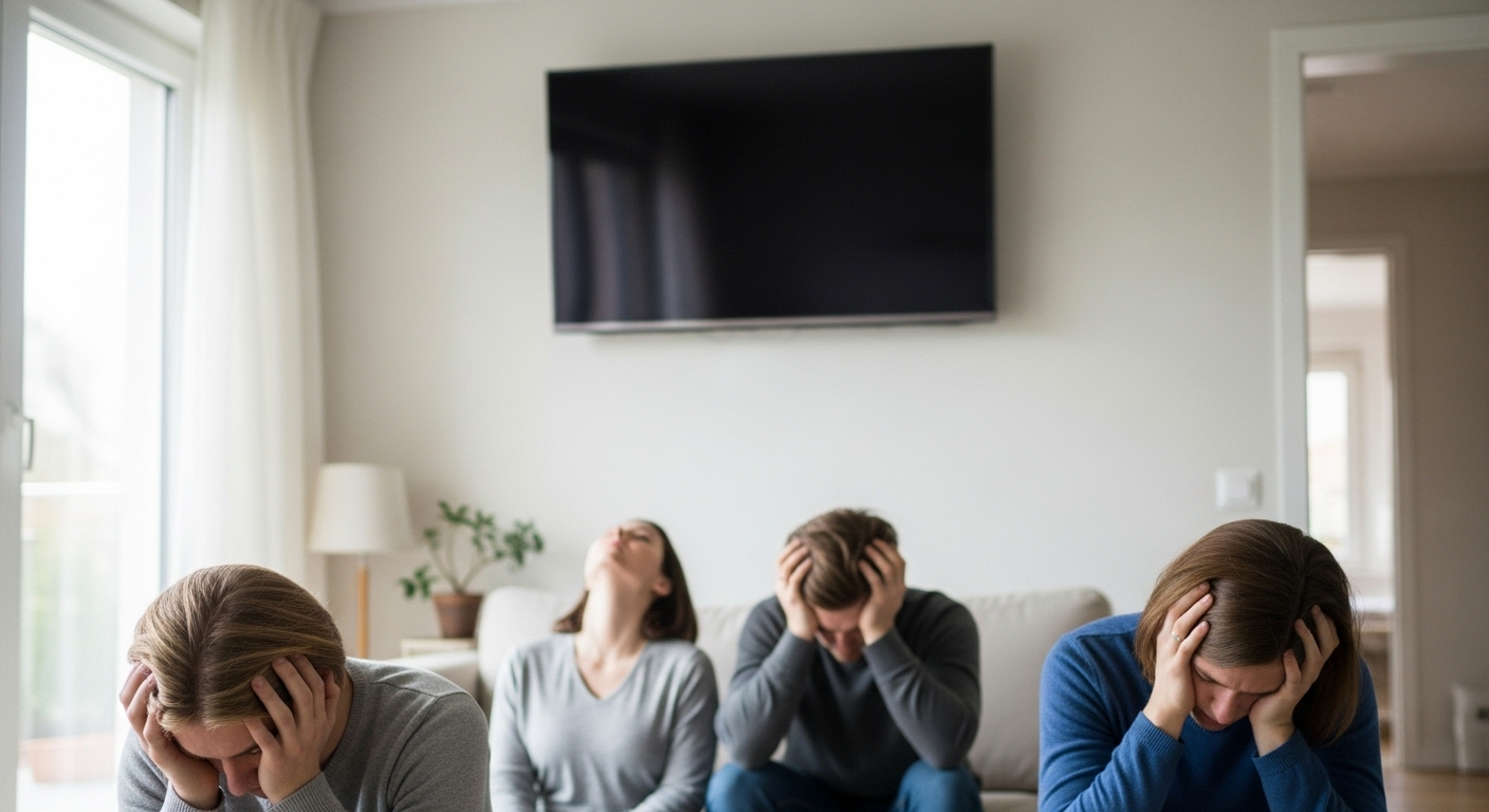 Example of a TV mounted too high above eye level, causing neck strain during viewing.
