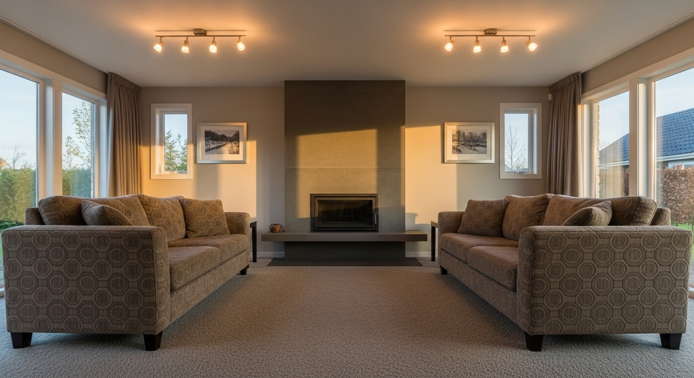 Balanced living room setup with furniture that complements each other in scale, color, and style for visual harmony.