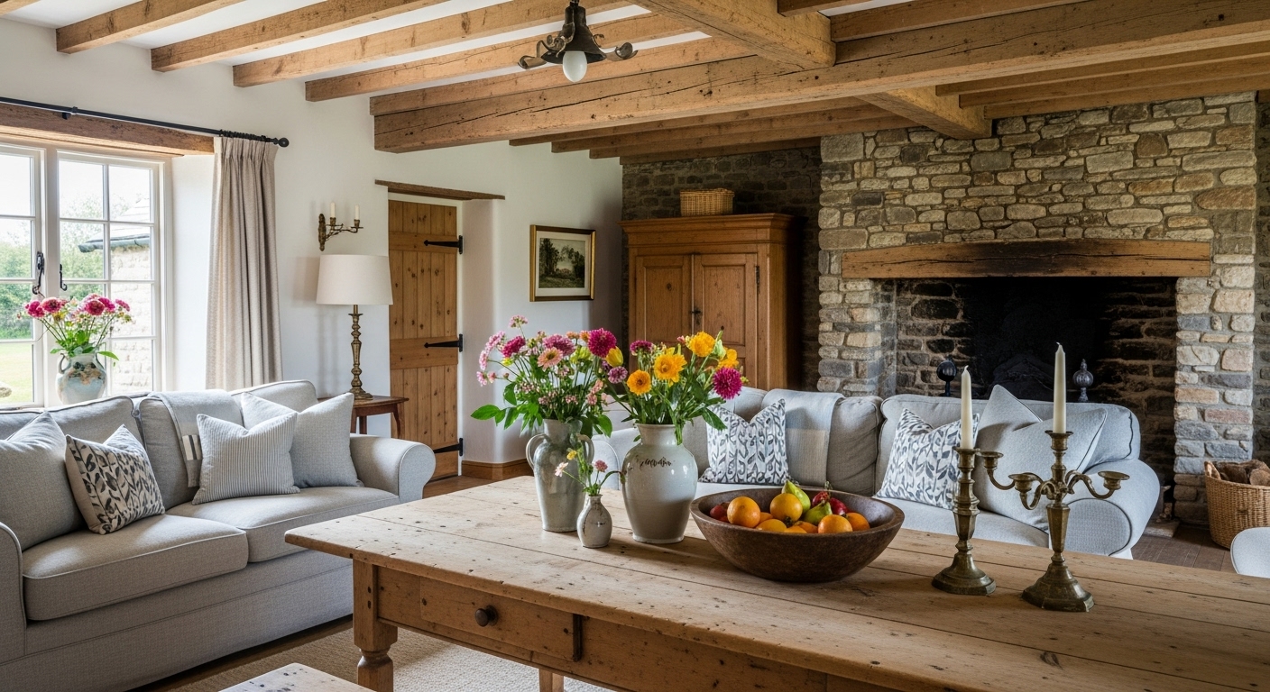 Updated rustic decor with new accessories swapped in to refresh the living room style.