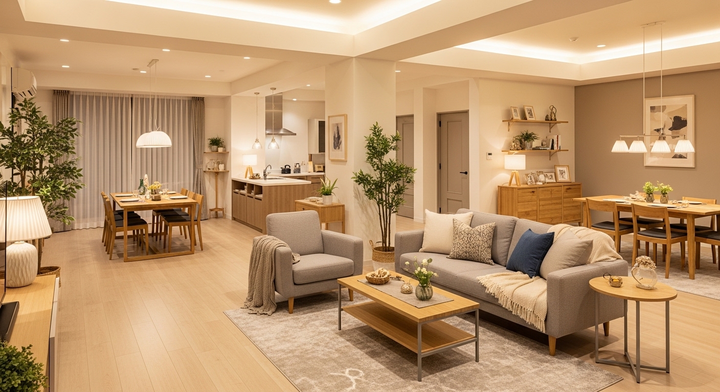 Room layout showing clear pathways between furniture groupings to maintain smooth traffic flow and movement.

