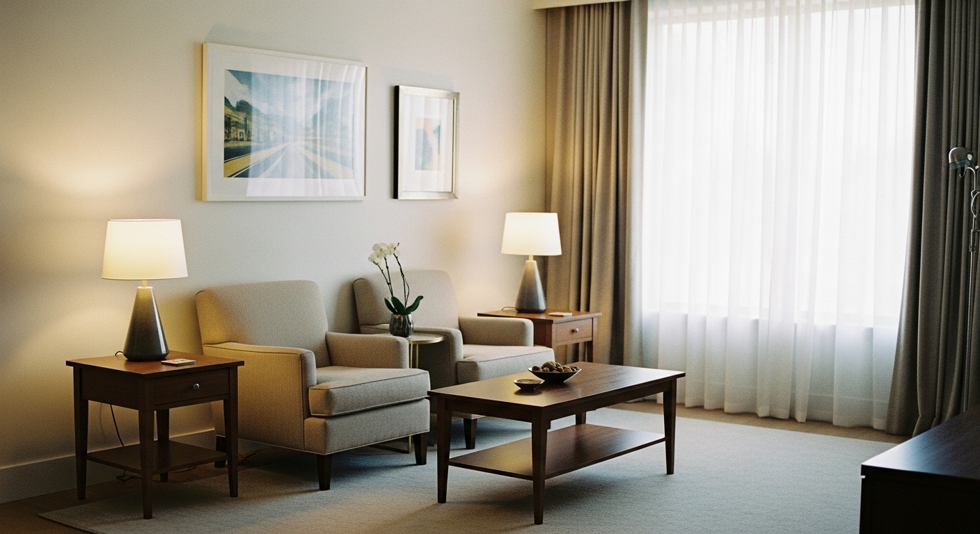 Traditional living space with matching sofas and lamps creating perfect symmetry