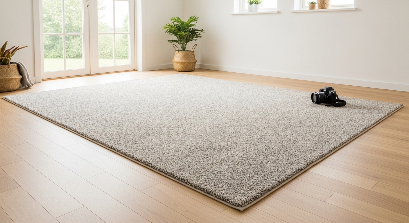 Room with a rug placed to allow clean floor edges around the perimeter for an airy, polished look.

