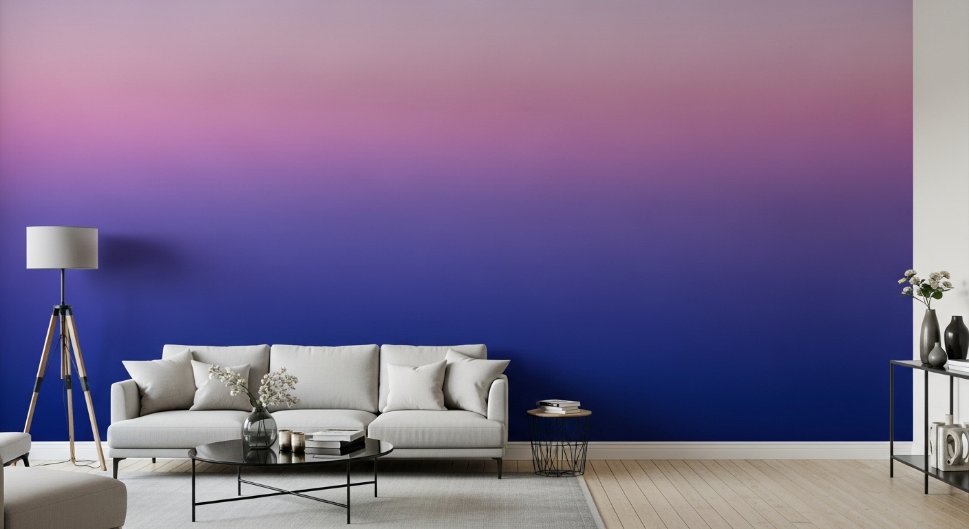 Elegant living room with a soft ombre effect on the walls creating visual depth and color flow.