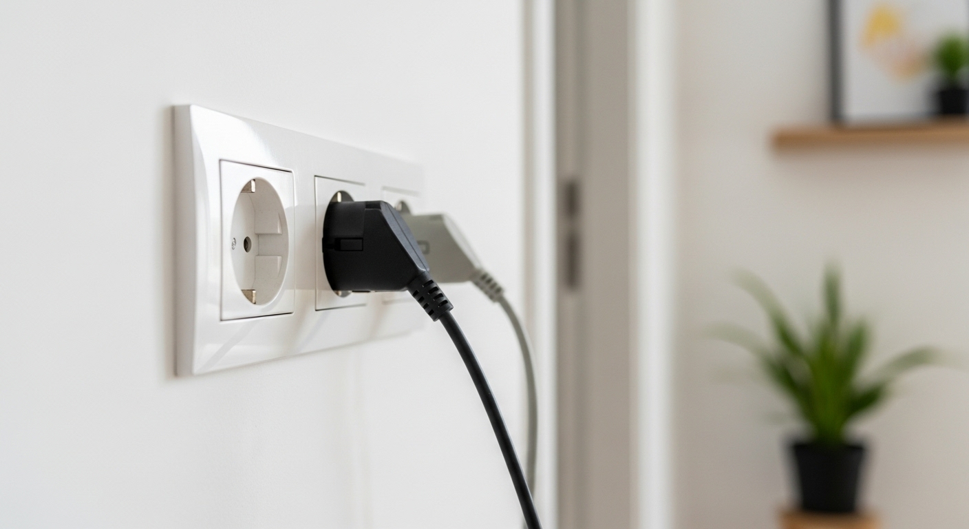 Close-up of a wall with electrical outlets in a modern home, ideal for planning furniture layout.
