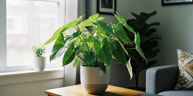 Beautiful arrowhead plant with vibrant green leaves placed indoors near soft natural light — ideal care conditions for healthy growth