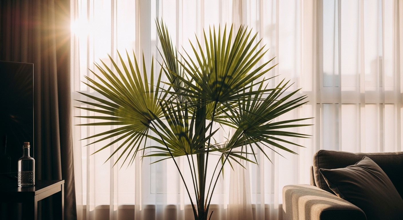 Majesty palm placed near a sunny window with filtered light indoors