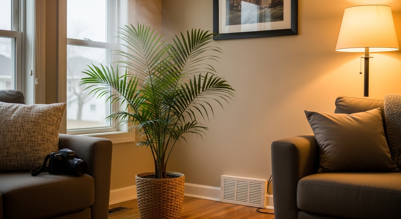 Majesty palm placed away from drafty windows and air vents indoors