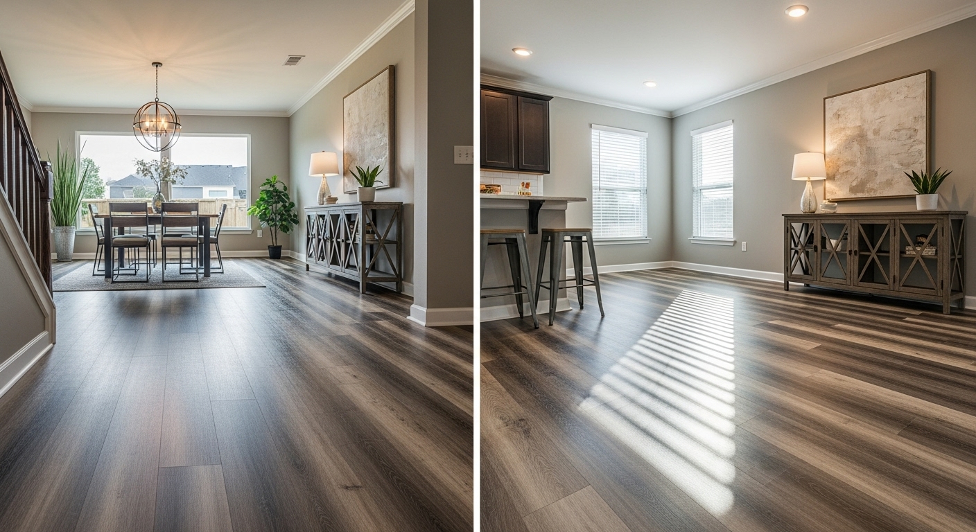 Luxury vinyl flooring in a modern ranch home interior showcasing an affordable yet stylish update