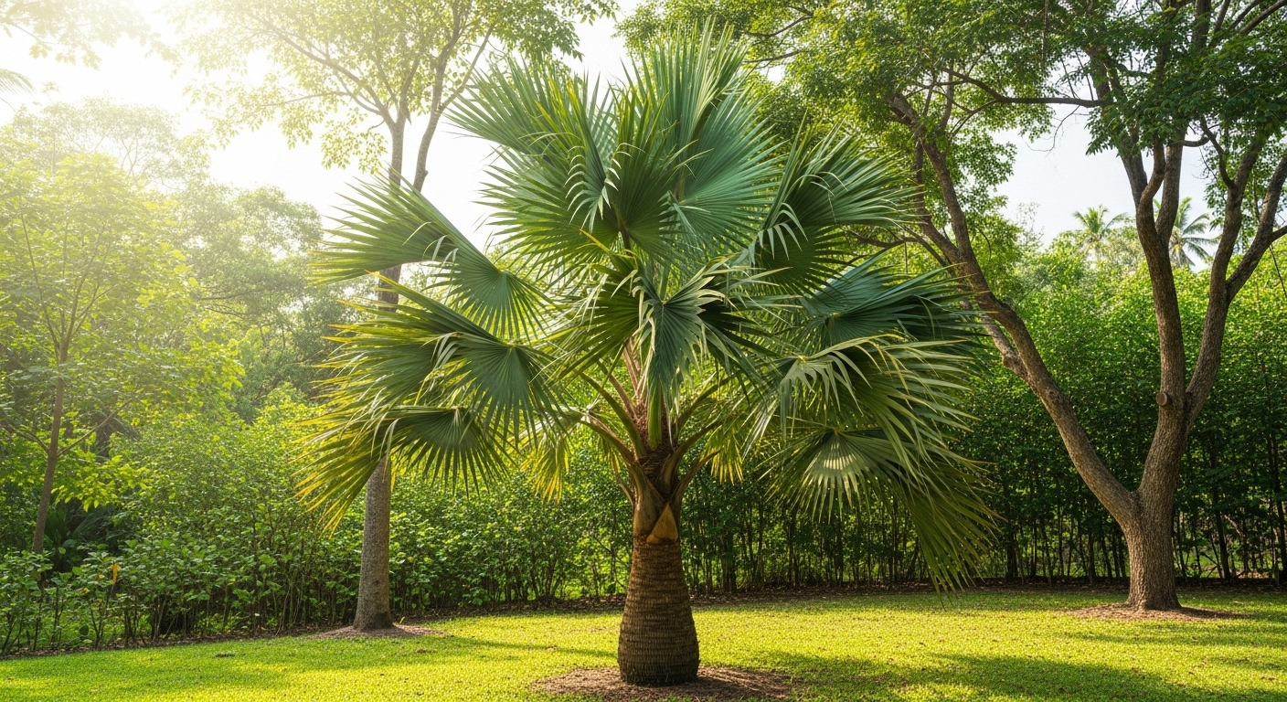 Outdoor Majesty palm in tropical climate garden setting
