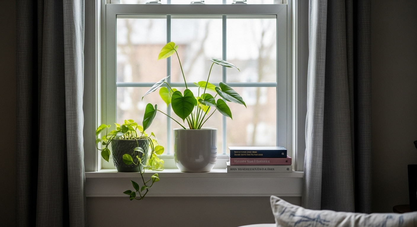 Arrowhead plant placed on a shelf near a north-facing window away from heaters and drafts